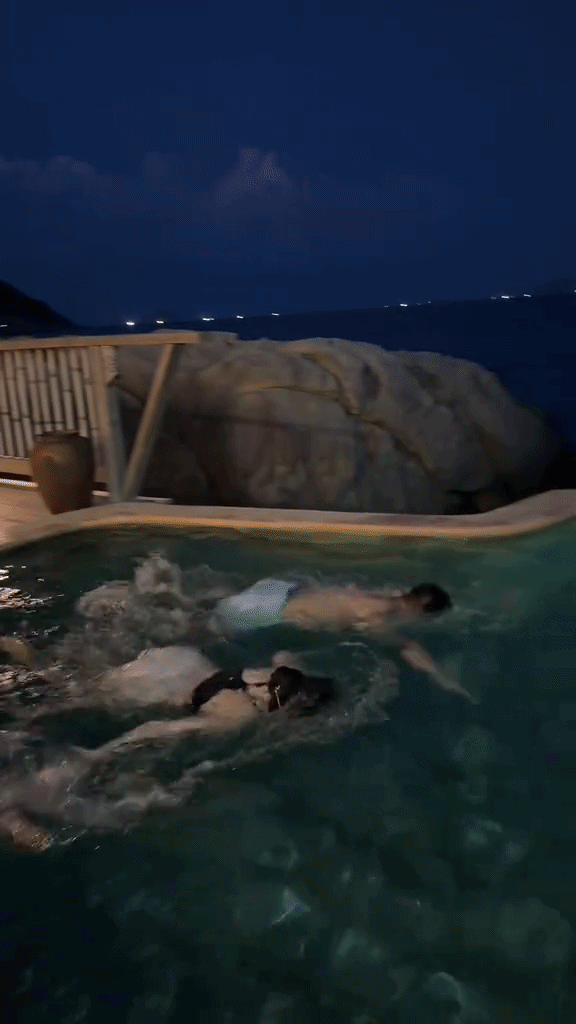 Chu Thanh Huyền v&agrave; Quang Hải g&acirc;y tranh c&atilde;i với clip bơi tại resort sang chảnh - Ảnh 1.