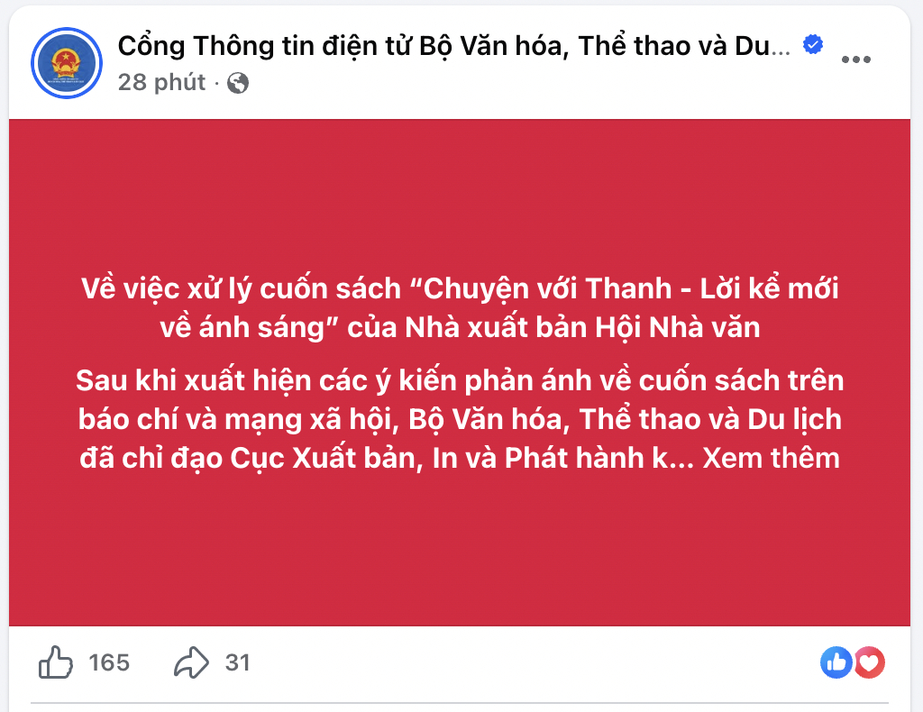 Dừng ph&aacute;t h&agrave;nh cuốn s&aacute;ch &ldquo; Chuyện với Thanh - Lời kể mới về &aacute;nh s&aacute;ng &rdquo; năm 2026 - Ảnh 1.