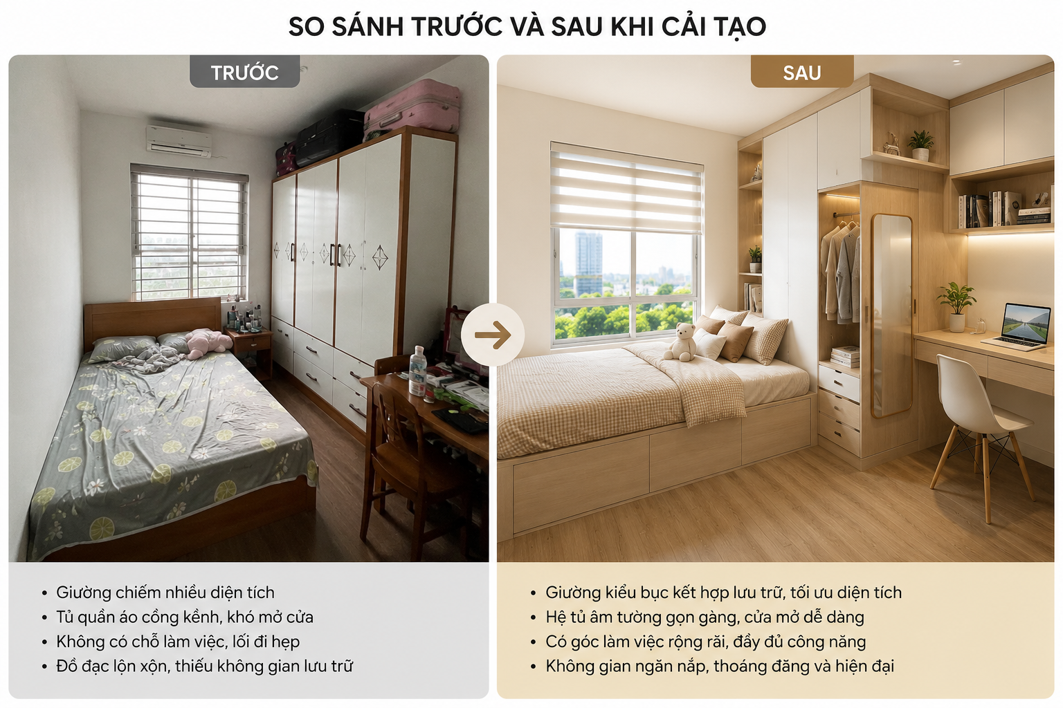 T&ocirc;i rất ngạc nhi&ecirc;n trước thiết kế &ldquo;giường kiểu bục&rdquo; của nh&agrave; h&agrave;ng x&oacute;m: Ph&ograve;ng ngủ chỉ 9m&sup2; nhưng vẫn đủ chỗ ngủ, l&agrave;m việc v&agrave; lưu trữ - Ảnh 1.