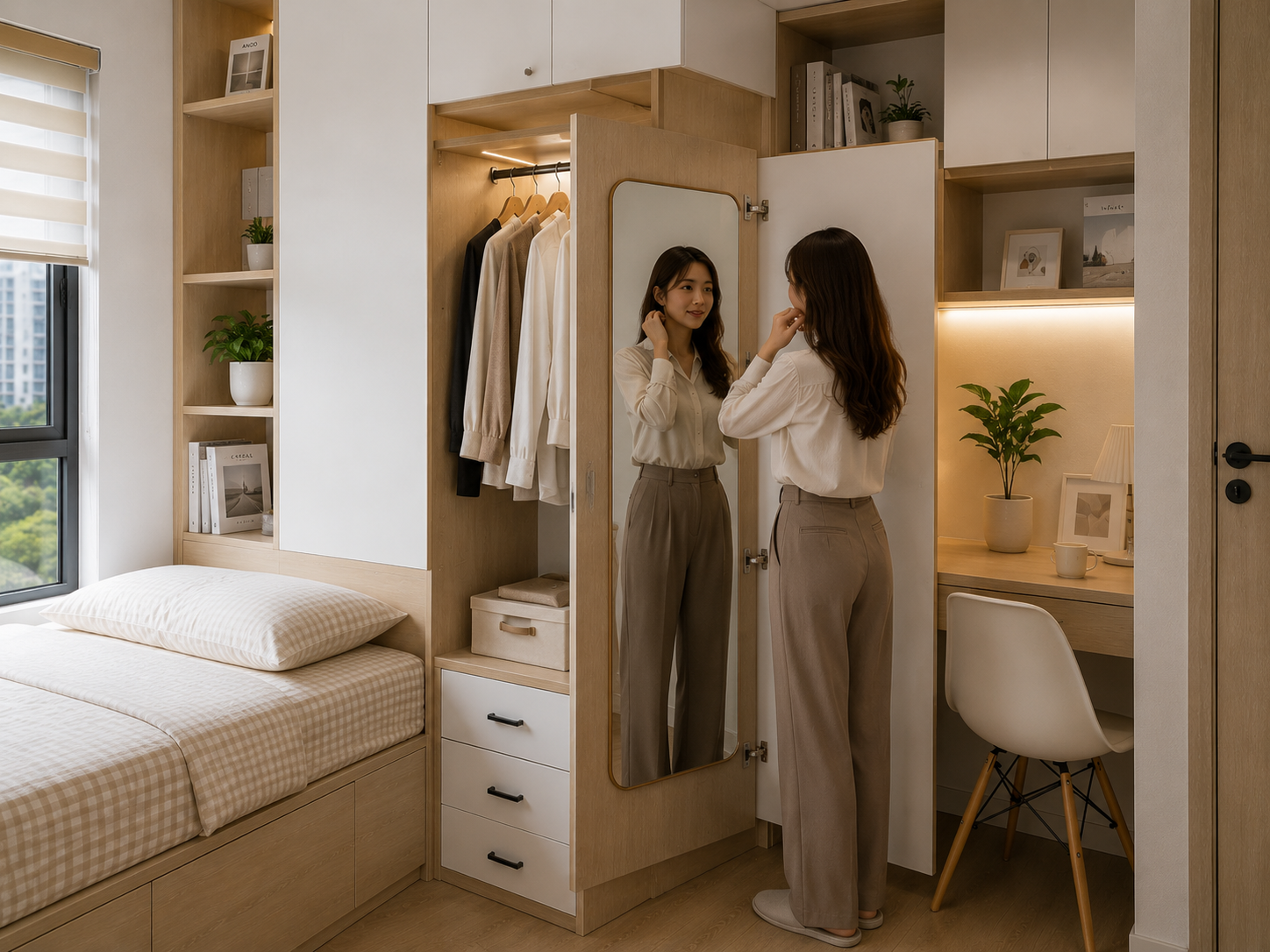 T&ocirc;i rất ngạc nhi&ecirc;n trước thiết kế &ldquo;giường kiểu bục&rdquo; của nh&agrave; h&agrave;ng x&oacute;m: Ph&ograve;ng ngủ chỉ 9m&sup2; nhưng vẫn đủ chỗ ngủ, l&agrave;m việc v&agrave; lưu trữ - Ảnh 4.
