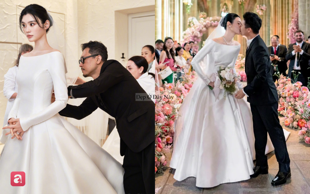 Cận cảnh váy cưới đẹp như chuyện cổ tích của Hề Mộng Dao: 600 giờ thực hiện, trang sức đắt đỏ gây choáng ngợp - Ảnh 1.
