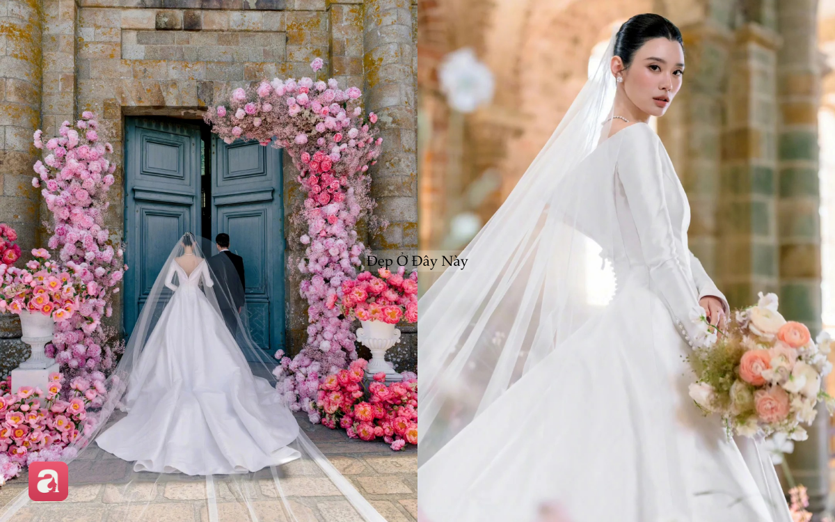 Cận cảnh váy cưới đẹp như chuyện cổ tích của Hề Mộng Dao: 600 giờ thực hiện, trang sức đắt đỏ gây choáng ngợp - Ảnh 2.