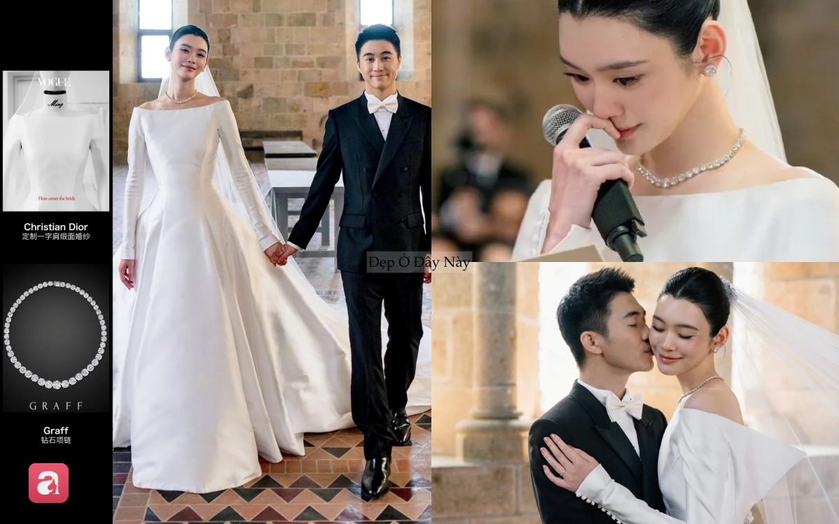 Cận cảnh váy cưới đẹp như chuyện cổ tích của Hề Mộng Dao: 600 giờ thực hiện, trang sức đắt đỏ gây choáng ngợp - Ảnh 7.