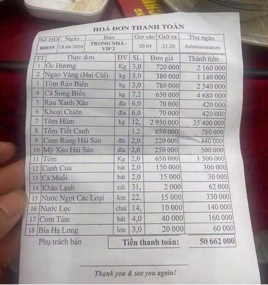 Hóa đơn 50 triệu đồng ở Quảng Ninh: Chủ nhà hàng lên tiếng về tôm hùm - Ảnh 1. Hóa đơn 50 triệu đồng ở Quảng Ninh: Chủ nhà hàng lên tiếng về tôm hùm - Ảnh 1.