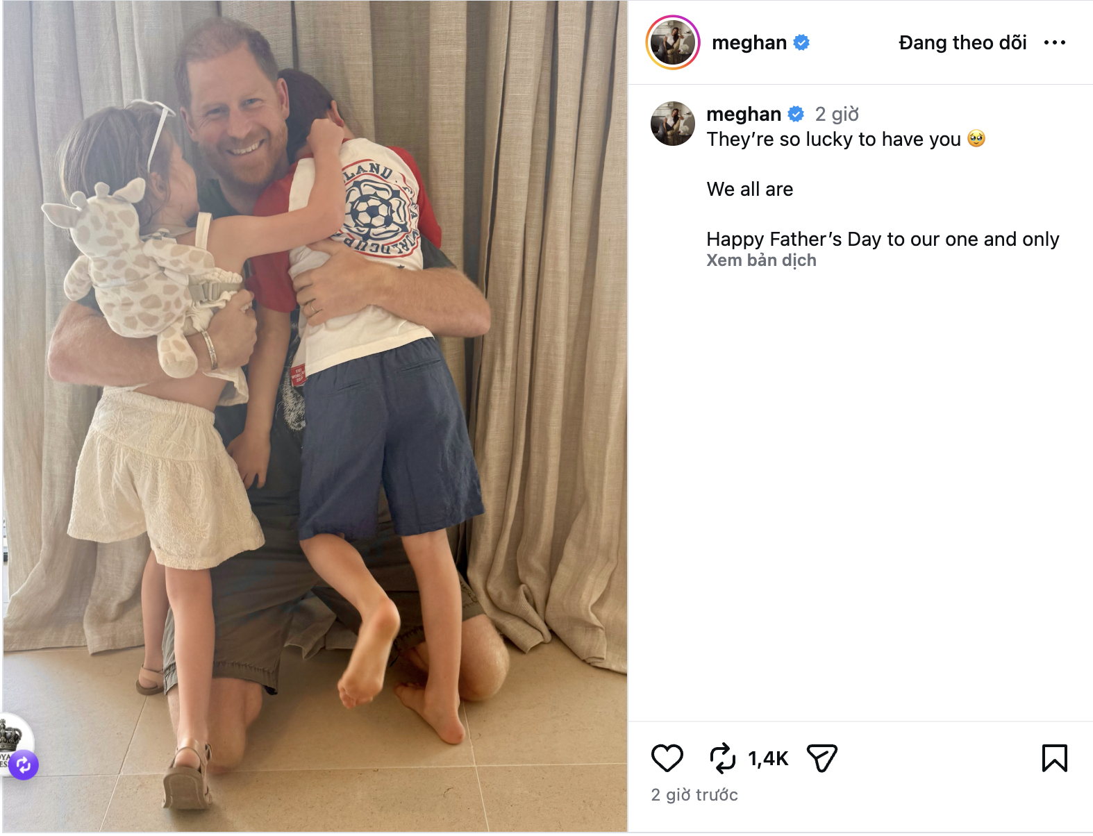 Meghan Markle chia sẻ khoảnh khắc ấm &aacute;p của Harry b&ecirc;n c&aacute;c con trong Ng&agrave;y của Cha - Ảnh 2.