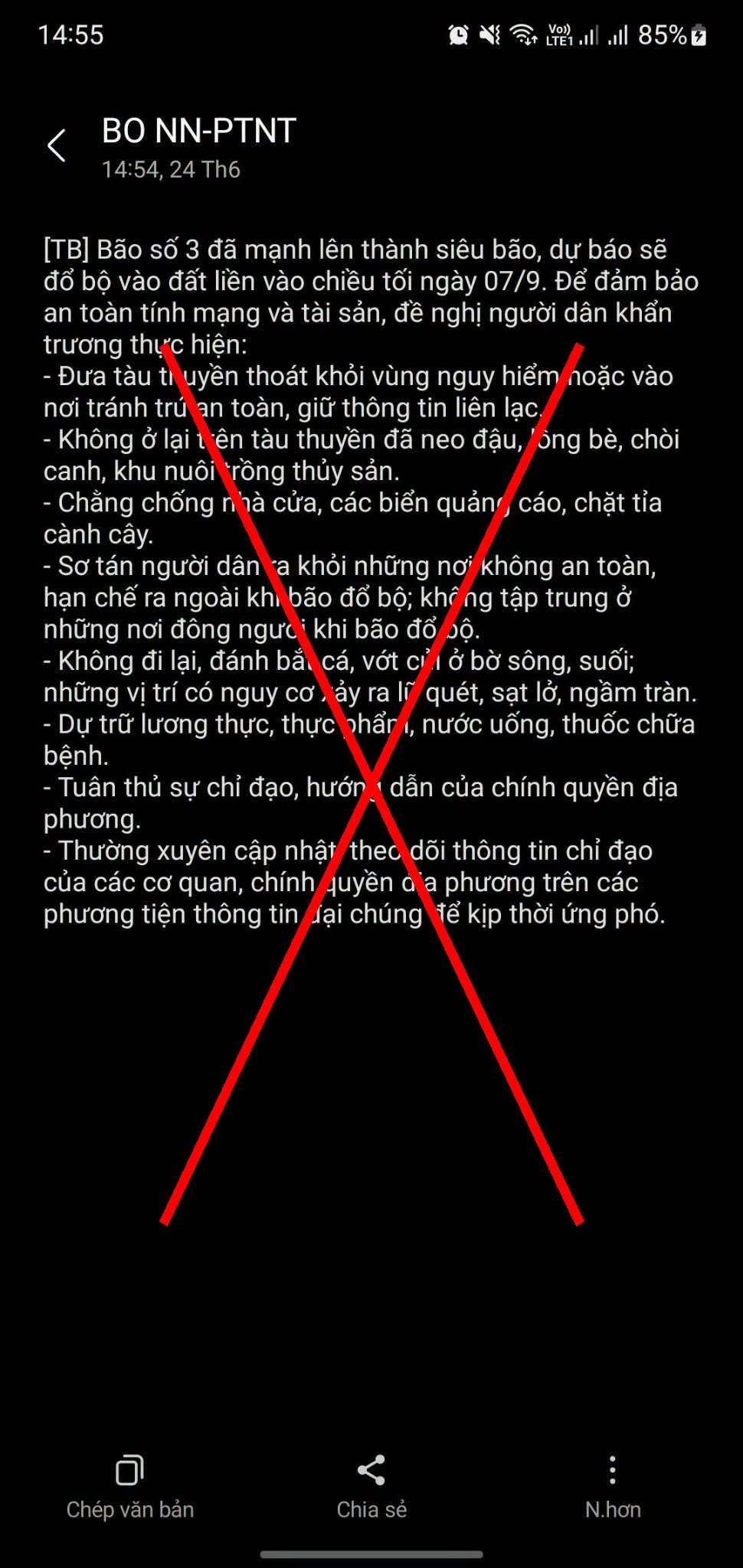 Nhiều người nhận tin nhắn sai về si&ecirc;u b&atilde;o , cơ quan chức năng l&ecirc;n tiếng - Ảnh 1.
