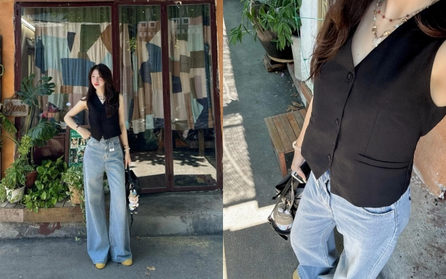 Muốn mặc đẹp m&agrave; vẫn thoải m&aacute;i v&agrave;o m&ugrave;a h&egrave;? H&atilde;y tham khảo ngay c&ocirc;ng thức &aacute;o ba lỗ, &aacute;o thun v&agrave; quần ống rộng n&agrave;y- Ảnh 5.