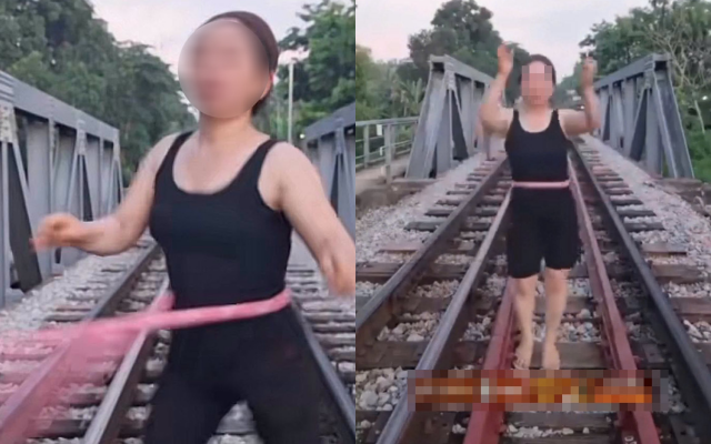 Người phụ nữ 47 tuổi đứng lắc v&ograve;ng tr&ecirc;n đường ray t&agrave;u hỏa: H&agrave;nh động nguy hiểm - Ảnh 1.