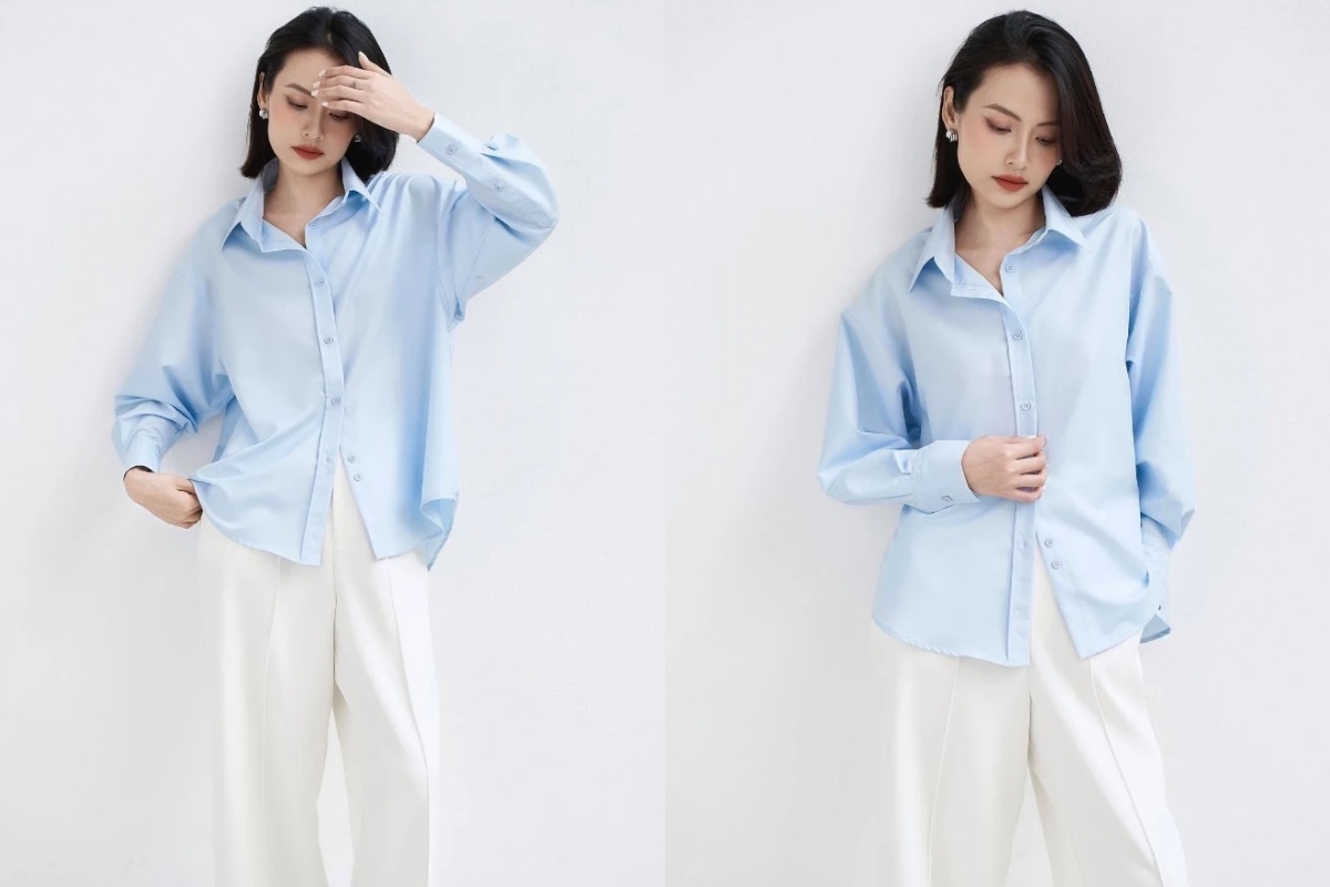 Tủ đồ đ&atilde; c&oacute; v&agrave;i chiếc nhưng năm nay t&ocirc;i vẫn sắm th&ecirc;m &aacute;o sơ mi xanh: Quả thực diện kiểu g&igrave; cũng sang, cũng m&aacute;t lại nịnh d&aacute;ng t&ocirc;n da- Ảnh 22.