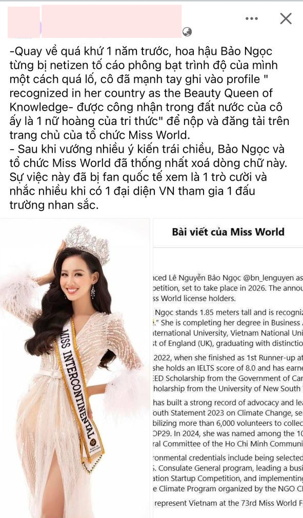 X&ocirc;n xao tin đồn về động th&aacute;i của Miss World giữa ồn &agrave;o Bảo Ngọc 