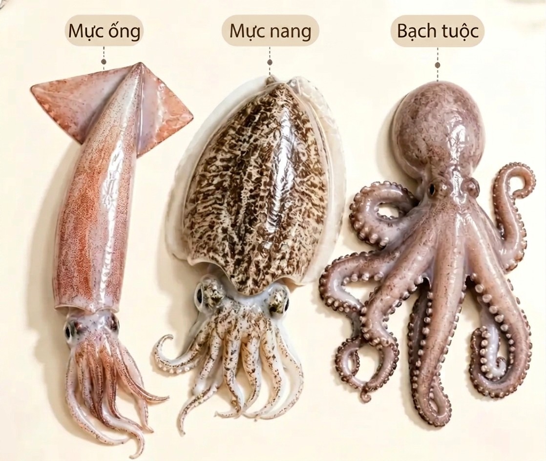 Mực ống, bạch tuộc, mực nang: Ph&acirc;n biệt ch&uacute;ng với nhau thế n&agrave;o? - Ảnh 1.