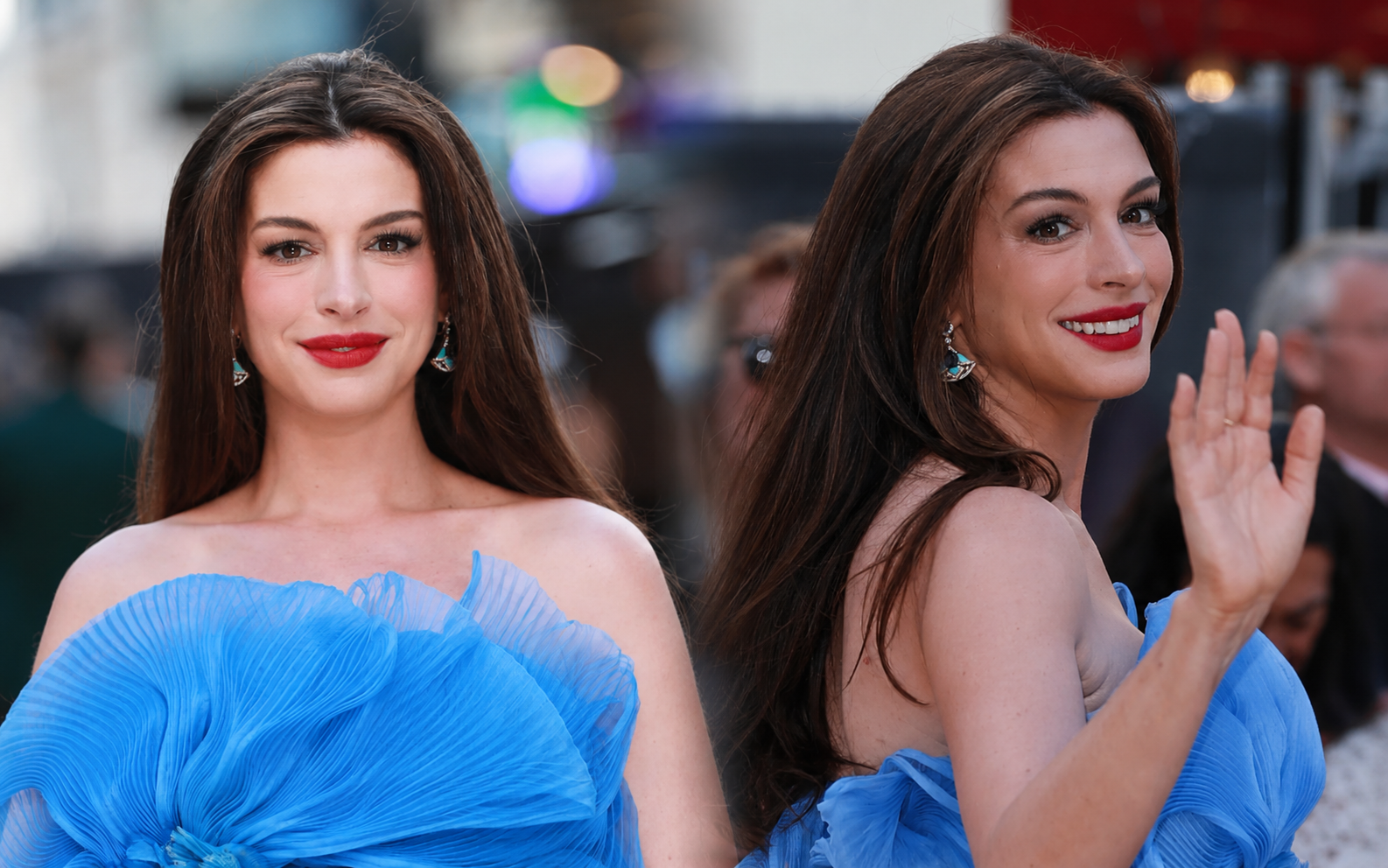 Anne Hathaway tỏa s&aacute;ng với đ&ocirc;i hoa tai ngọc lam biểu tượng của Bvlgari tr&ecirc;n thảm đỏ The Odyssey- Ảnh 1.