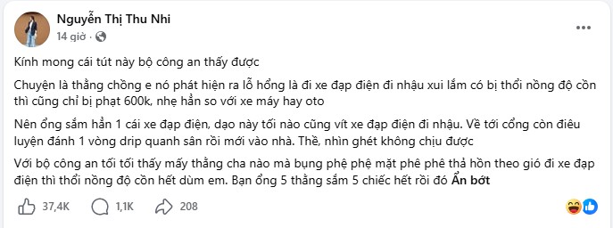 Thu Nhi - Eat Clean Hong 'tố' chồng l&aacute;ch luật bằng xe đạp điện để đi nhậu: C&oacute; thật chỉ mất tối đa 600.000 đồng? - Ảnh 1.