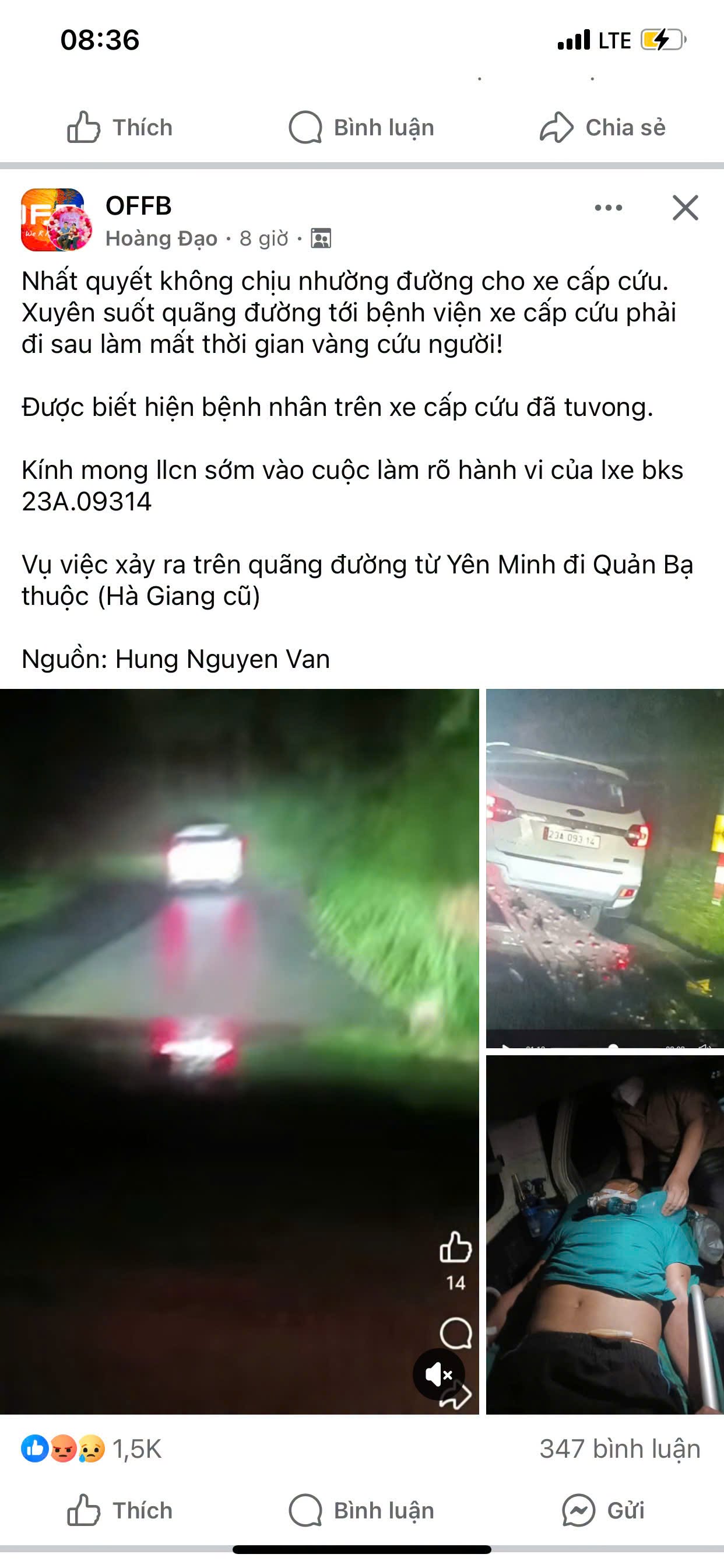 Công an Tuyên Quang thông tin vụ xe 7 chỗ không nhường xe cứu thương, bệnh nhân đã tử vong - Ảnh 1. Công an Tuyên Quang thông tin vụ xe 7 chỗ không nhường xe cứu thương, bệnh nhân đã tử vong - Ảnh 1.