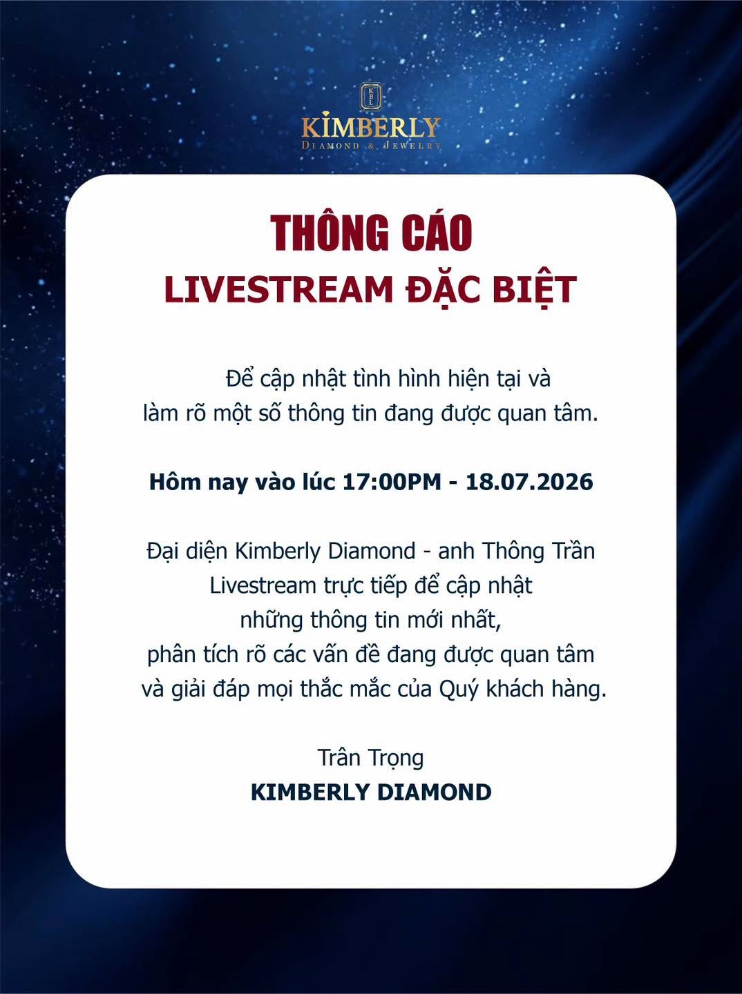 Kimberly Diamond Hủy livestream , tiệm kim cương tại Cần Thơ chuyển sang trạng thái riêng tư - Ảnh 2. Kimberly Diamond Hủy livestream , tiệm kim cương tại Cần Thơ chuyển sang trạng thái riêng tư - Ảnh 2.
