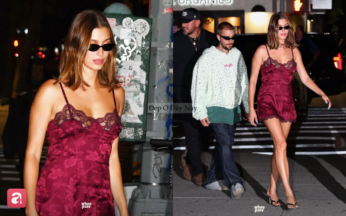 Hailey Bieber lại biến đường phố th&agrave;nh s&agrave;n diễn với chiếc v&aacute;y 