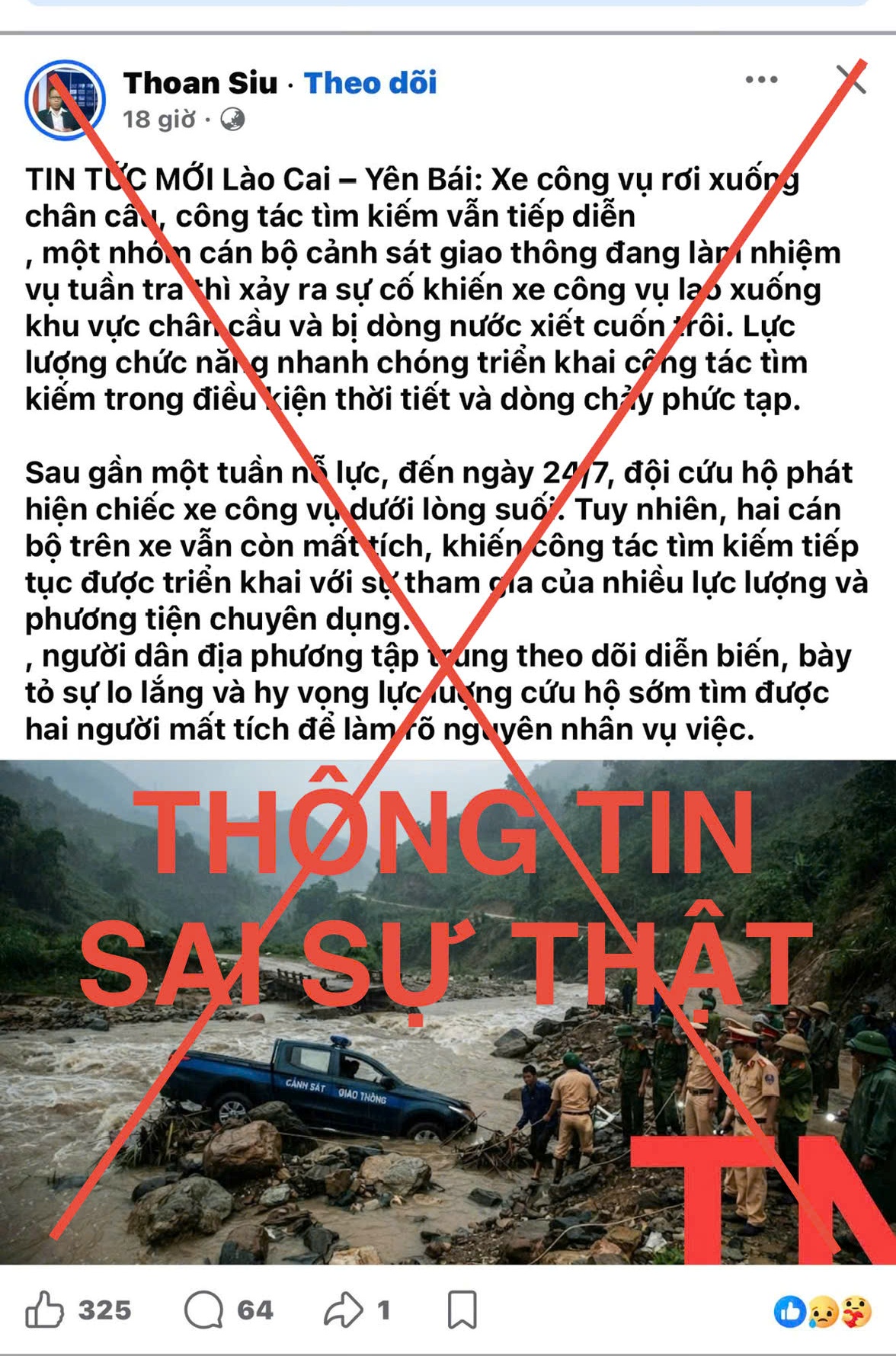 Tin đồn xe CSGT gặp nạn v&agrave; th&ocirc;ng tin bịa đặt g&acirc;y x&ocirc;n xao mạng x&atilde; hội - Ảnh 1.