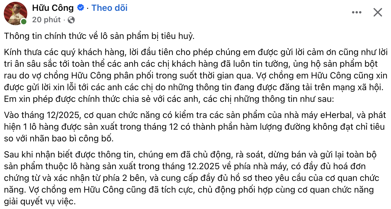 Hữu C&ocirc;ng l&ecirc;n tiếng khi gần 76 . 000 Hộp bột rau detox bị ti&ecirc;u hủy - Ảnh 2.
