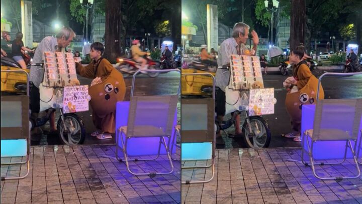 Cậu b&eacute; b&aacute;n kẹo v&agrave; cụ &ocirc;ng b&aacute;n v&eacute; số: Khoảnh khắc ấm &aacute;p giữa phố thị 2026 - Ảnh 1.