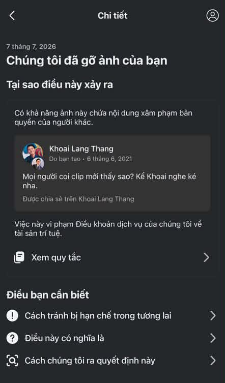 Khoai Lang Thang bị đ&aacute;nh bản quyền h&igrave;nh ảnh của ch&iacute;nh m&igrave;nh tr&ecirc;n Facebook năm 2026 - Ảnh 2.