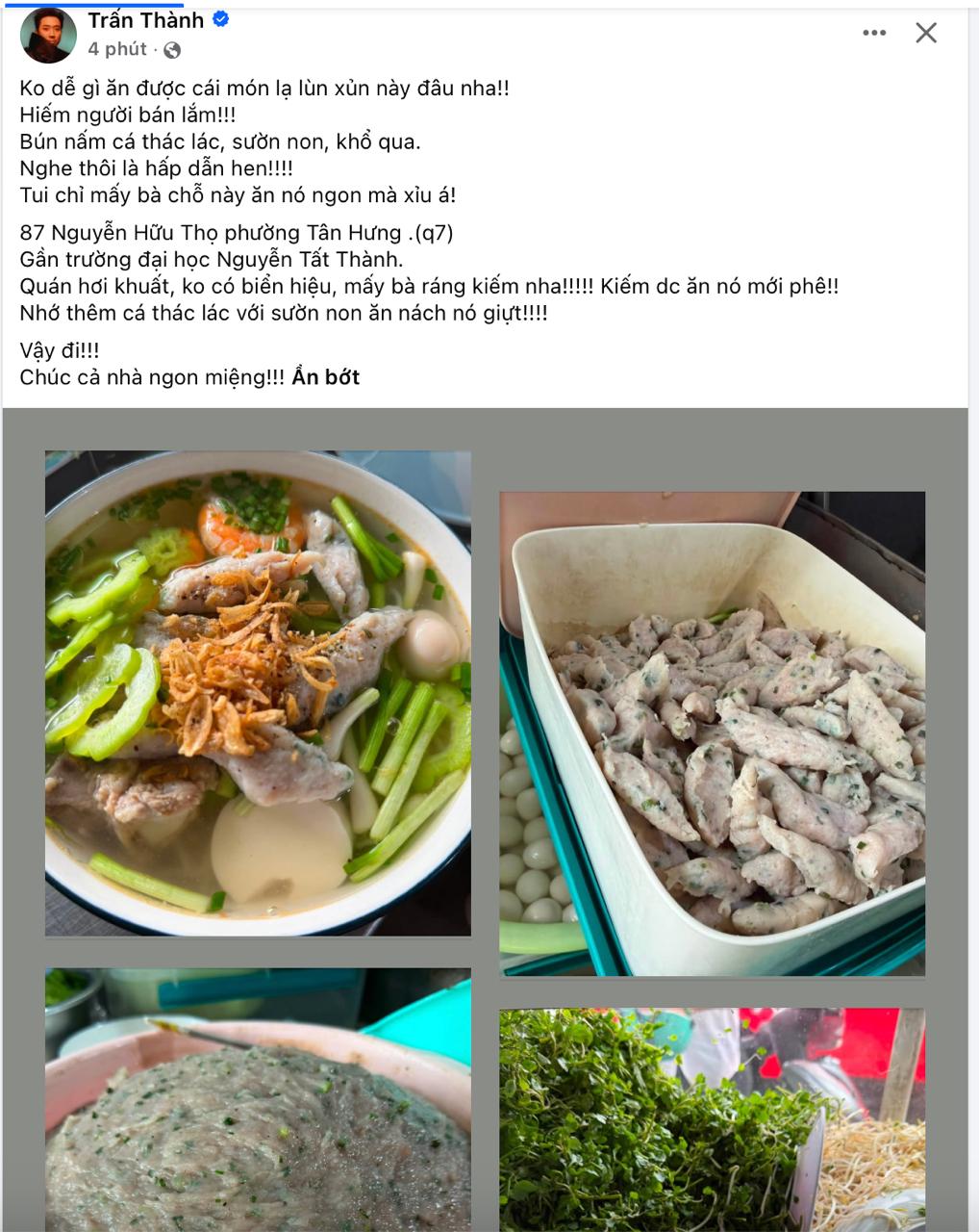 Trấn Th&agrave;nh gợi &yacute; qu&aacute;n b&uacute;n c&aacute; th&aacute;c l&aacute;c kh&ocirc;ng biển hiệu ở TP . HCM - Ảnh 1.