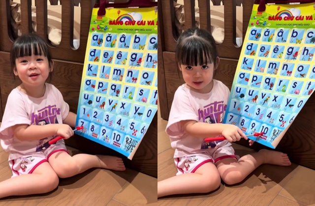 Con gái Hoa hậu Đỗ Mỹ Linh xinh như búp bê, 3 tuổi đã tự tin làm cô giáo- Ảnh 1.