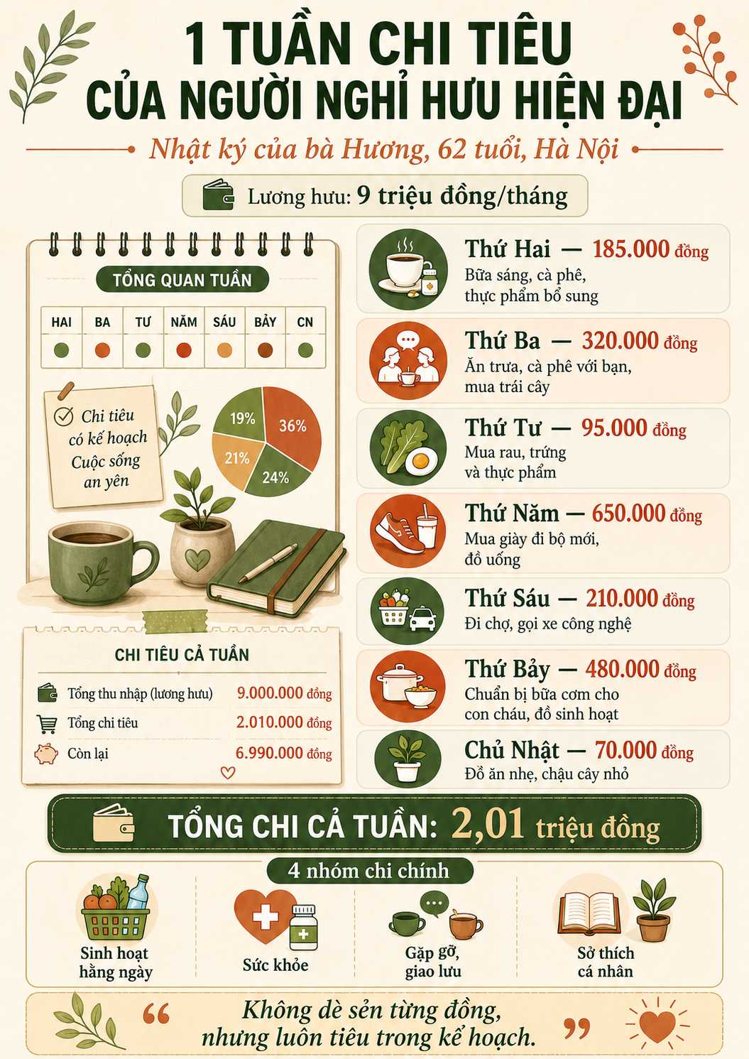 Nhật k&yacute; chi ti&ecirc;u của người phụ nữ 62 tuổi ở H&agrave; Nội sau nghỉ hưu: C&oacute; h&ocirc;m chỉ tốn 70.000 đồng, c&oacute; ng&agrave;y chi hơn 600.000 đồng - Ảnh 4.