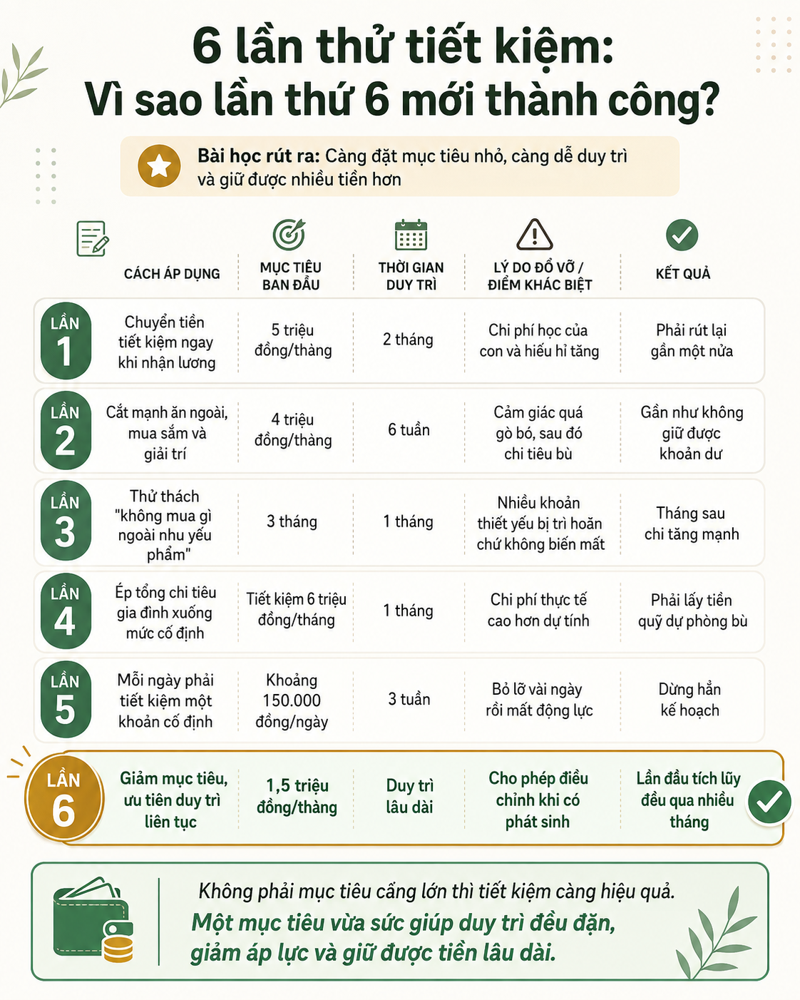 42 tuổi, từng thất bại 5 lần với kế hoạch tiết kiệm, người phụ nữ đổi đúng một con số: Càng đặt mục tiêu thấp, càng giữ được nhiều tiền - Ảnh 2.