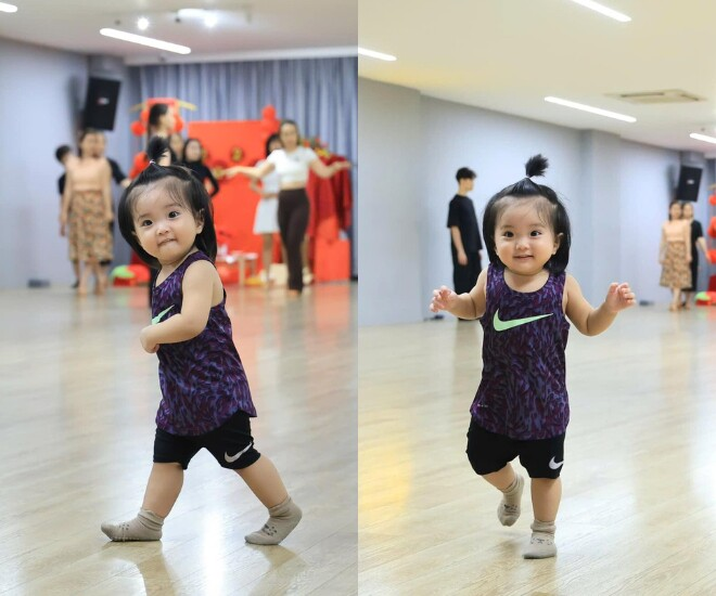 Mẹ Kh&aacute;nh Thi khoe khoảnh khắc b&eacute; Lisa tập nhảy 