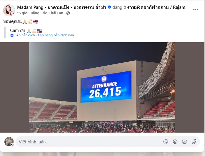 Madam Pang phản ứng bất ngờ sau thất bại của ĐT Th&aacute;i Lan tại AFF Cup 2026 - Ảnh 1.