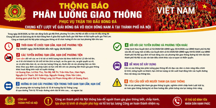 H&agrave; Nội tạm cấm nhiều tuyến đường phục vụ chung kết ASEAN Cup Việt Nam - Th&aacute;i Lan - Ảnh 1.