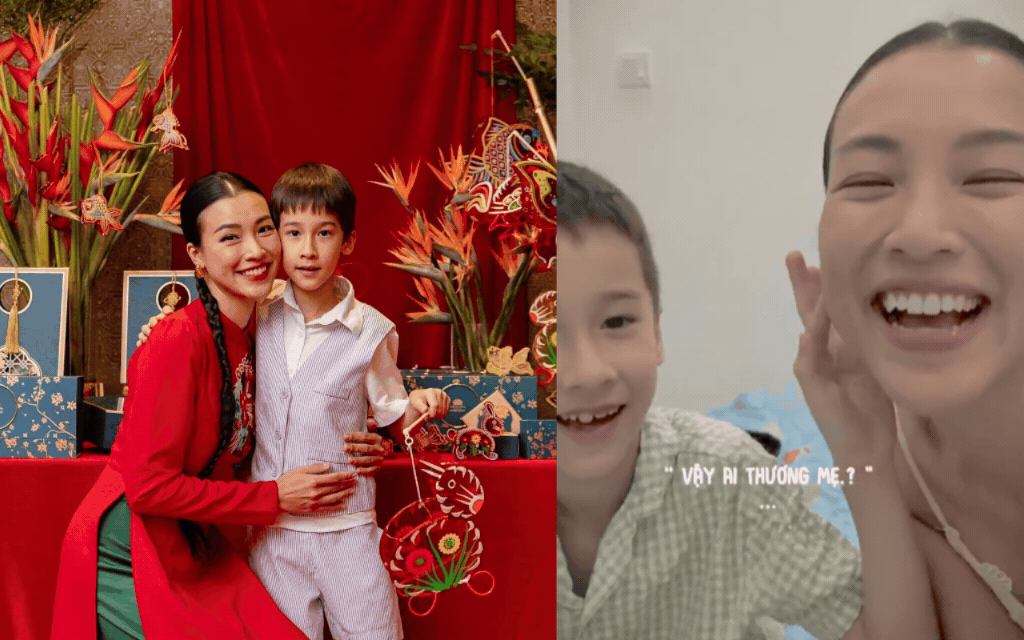 Con trai &Aacute; hậu Ho&agrave;ng Oanh 6 tuổi chuẩn so&aacute;i ca nh&iacute;, khoảnh khắc t&igrave;nh cảm với mẹ khiến d&acirc;n t&igrave;nh lụi tim - Ảnh 1.