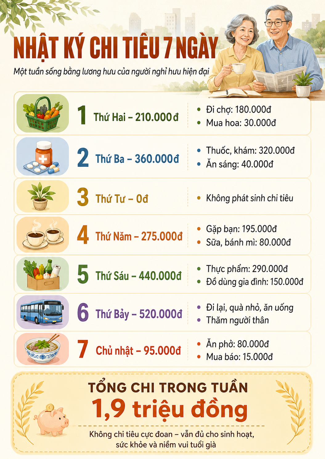 Nhật k&yacute; chi ti&ecirc;u một tuần của người nghỉ hưu: C&aacute;ch ti&ecirc;u tiền kh&aacute;c hẳn quan niệm &ldquo;c&agrave;ng gi&agrave; c&agrave;ng phải tiết kiệm&rdquo; - Ảnh 4.