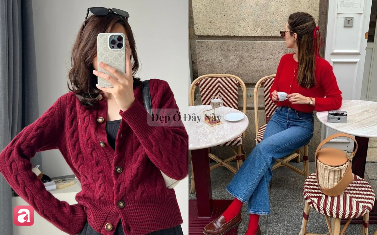 M&ugrave;a thu n&agrave;y, muốn mặc chuẩn old money nhưng kh&ocirc;ng nh&agrave;m ch&aacute;n, h&atilde;y thử cardigan đỏ - Ảnh 7.