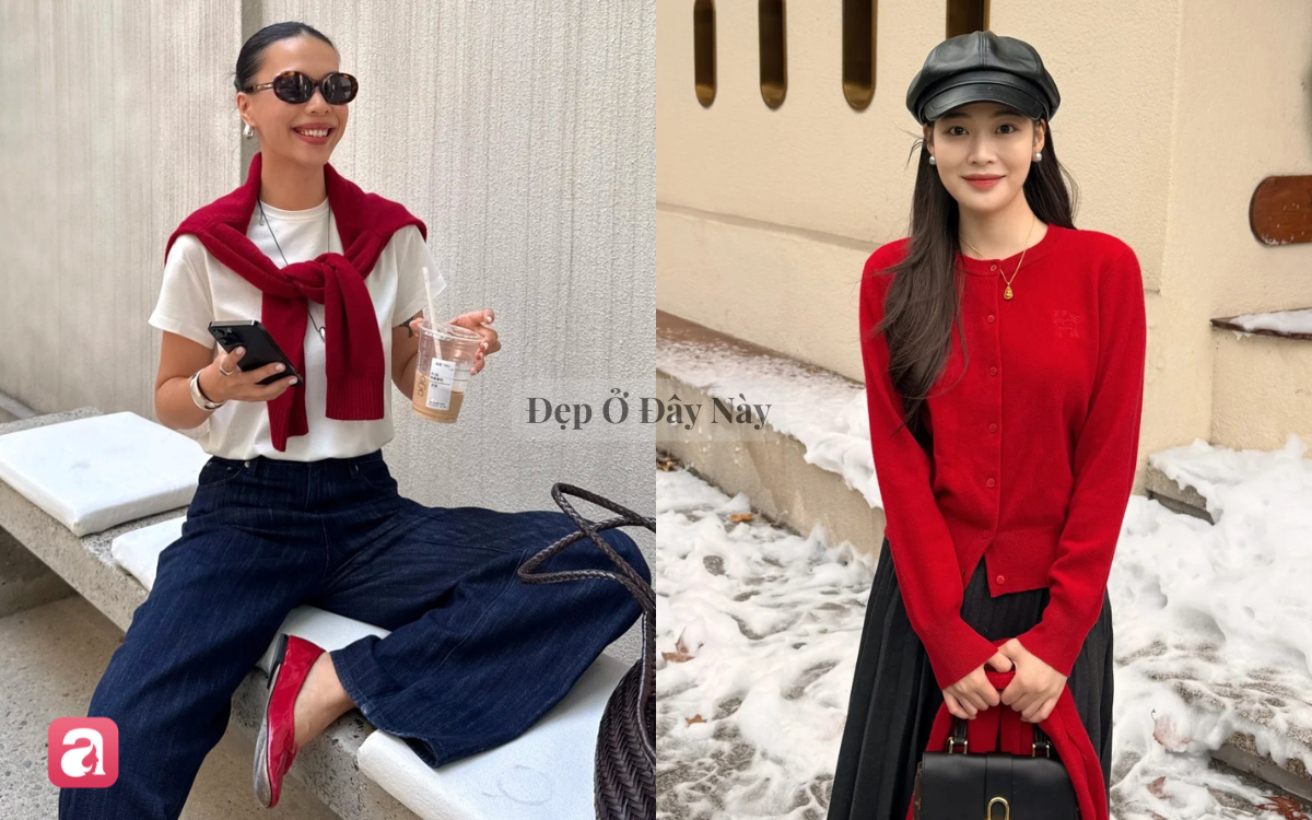 M&ugrave;a thu n&agrave;y, muốn mặc chuẩn old money nhưng kh&ocirc;ng nh&agrave;m ch&aacute;n, h&atilde;y thử cardigan đỏ - Ảnh 1.