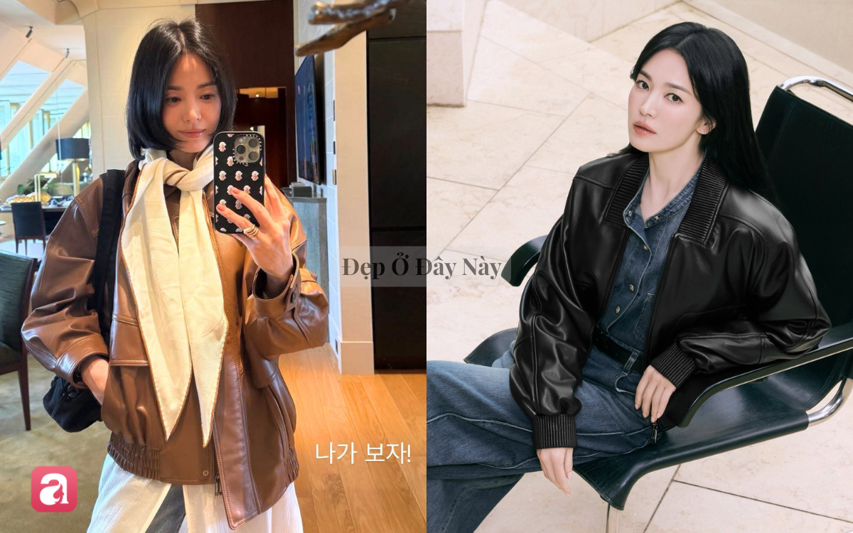 Áo khoác da: Item hack tuổi giúp Song Hye Kyo trẻ trung hơn trong mùa thu - Ảnh 1.