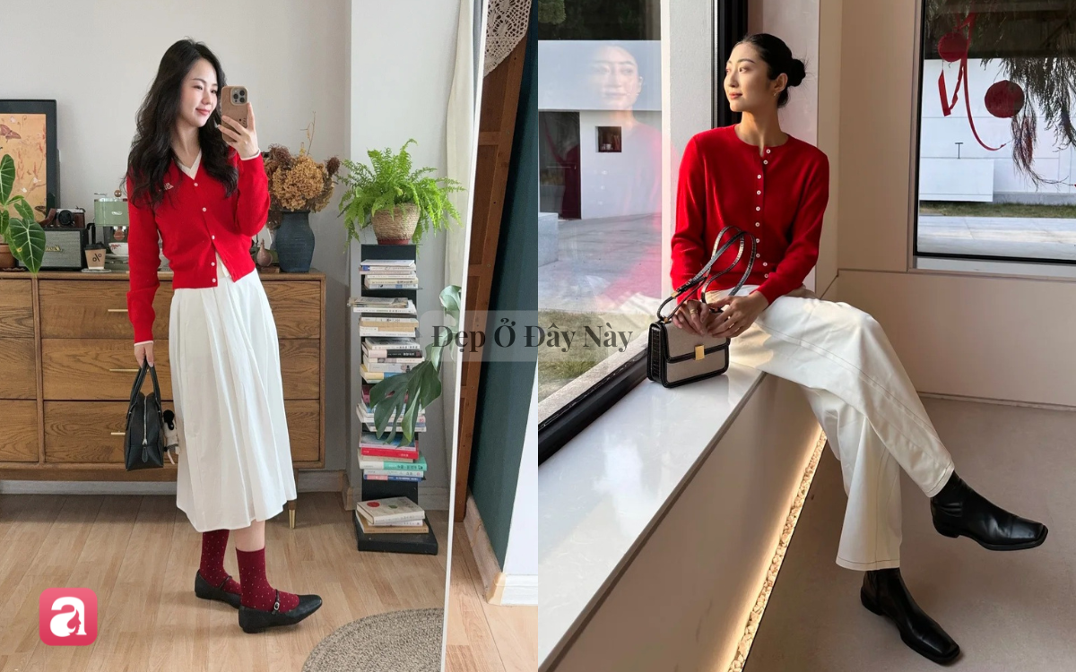 M&ugrave;a thu n&agrave;y, muốn mặc chuẩn old money nhưng kh&ocirc;ng nh&agrave;m ch&aacute;n, h&atilde;y thử cardigan đỏ - Ảnh 4.