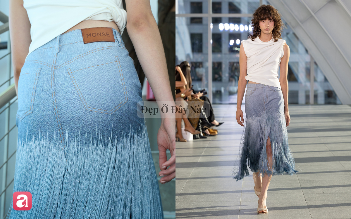 Thoạt nh&igrave;n, đ&acirc;y l&agrave; một chiếc ch&acirc;n v&aacute;y denim d&aacute;ng d&agrave;i kh&aacute; quen thuộc. Nhưng chỉ cần nh&igrave;n xuống phần gấu v&aacute;y, mọi thứ lập tức trở n&ecirc;n kh&aacute;c thường.  - Ảnh 1.