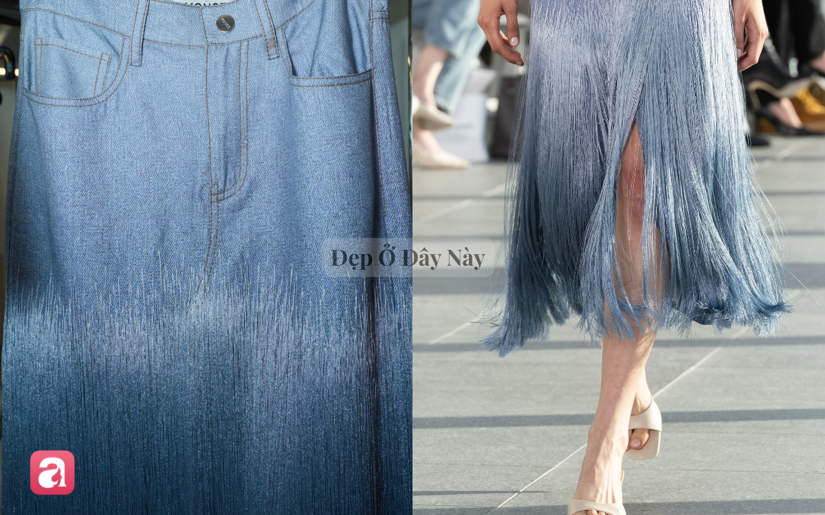 Thoạt nh&igrave;n, đ&acirc;y l&agrave; một chiếc ch&acirc;n v&aacute;y denim d&aacute;ng d&agrave;i kh&aacute; quen thuộc. Nhưng chỉ cần nh&igrave;n xuống phần gấu v&aacute;y, mọi thứ lập tức trở n&ecirc;n kh&aacute;c thường.  - Ảnh 2.