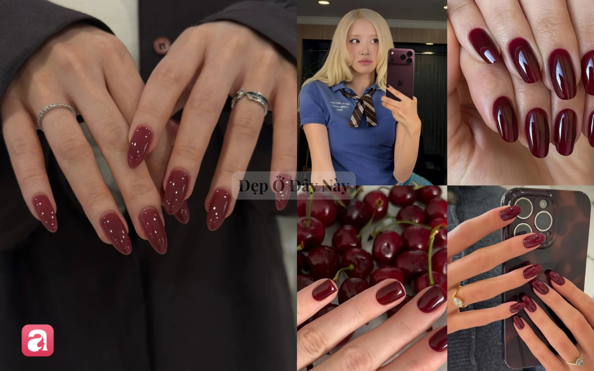 Nail đỏ Burgundy th&agrave;nh hot trend m&ugrave;a lạnh n&agrave;y: Kh&ocirc;ng cần cầu kỳ vẫn sang chuẩn 