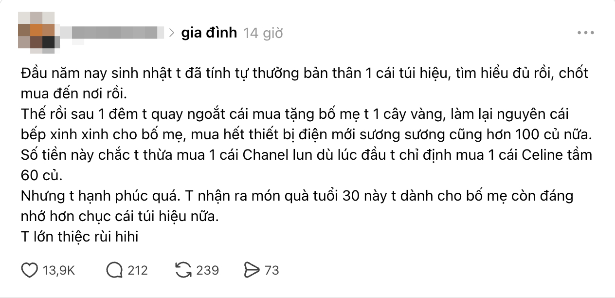 Chi ti&ecirc;u th&ocirc;ng minh: Tặng bố mẹ c&acirc;y v&agrave;ng Thay v&igrave; t&uacute;i hiệu 60 triệu - Ảnh 1.