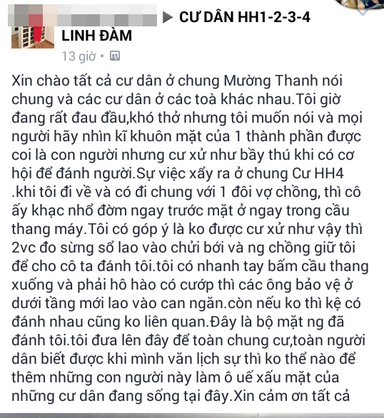 Khuyên không nhổ nước bọt trong thang máy chung cư, một phụ nữ bị cặp vợ chồng hành hung - Ảnh 1.