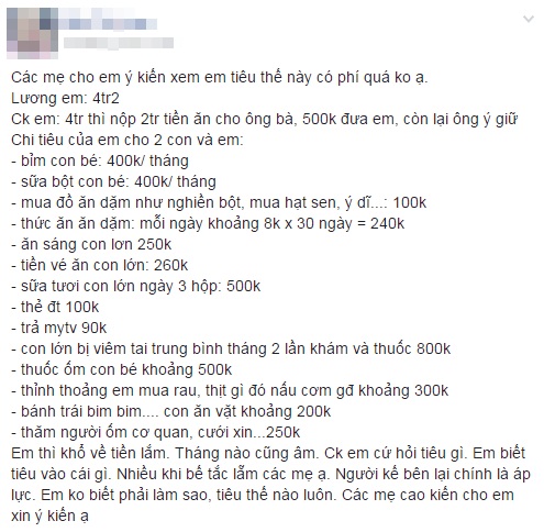 Vợ nghỉ đẻ thu nhập 4,2 triệu, chồng đưa 500k để nuôi 2 con mà suốt ngày chê vợ chi tiêu hoang - Ảnh 1.