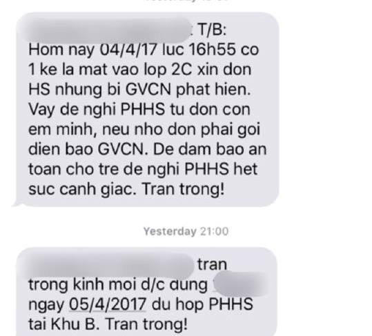 Hà Nội: Phụ huynh tá hỏa khi nhà trường nhắn xuất hiện kẻ lạ mặt đến đón học sinh - Ảnh 1.