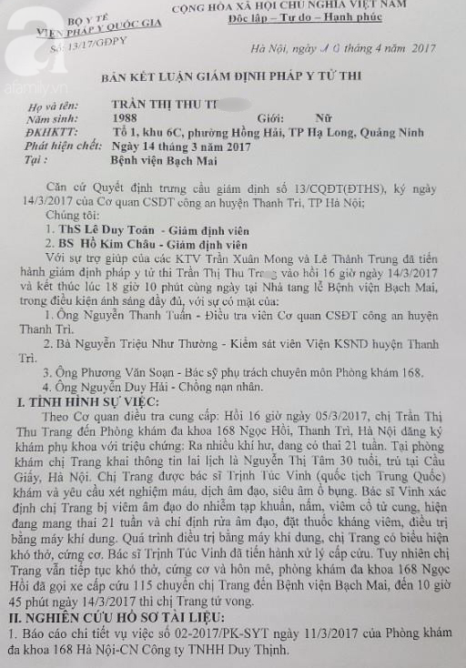 Vụ thai phụ tử vong ở PK 168 Hà Nội: Gia đình chưa đồng tình kết quả giám định - Ảnh 1.