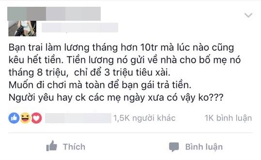 Hội chị em tranh cãi dữ dội vì anh chàng lương 10 triệu gửi về nhà 8, đi ăn chơi toàn bắt bạn gái bao - Ảnh 1.