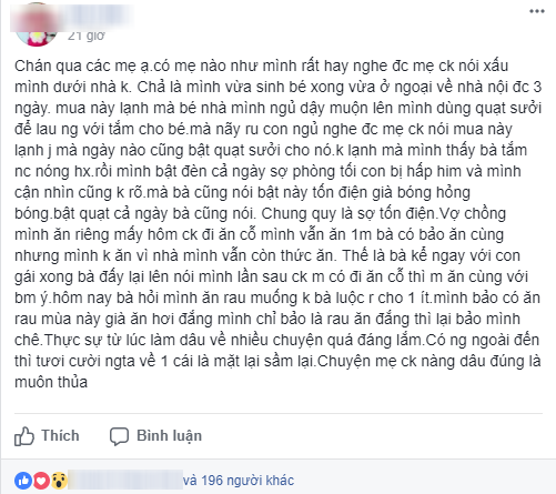 Tố mẹ chồng hà tiện, không cho bật quạt sưởi, cằn nhằn vì mở đèn điện cả ngày, nàng dâu đâu ngờ bị chỉ trích - Ảnh 1.