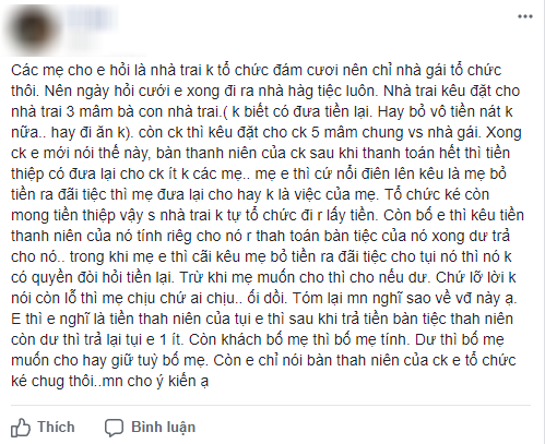 Cô dâu kể chuyện đám cưới do bố mẹ ruột lo, nhà trai tổ chức ké còn xin lại tiền mừng khiến chị em sôi máu - Ảnh 1.