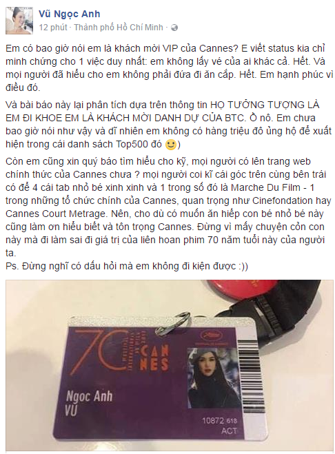 Vũ Ngọc Anh lên tiếng về việc lấy trộm vé tại Cannes: Tôi không phải đứa đi ăn cắp! - Ảnh 3.