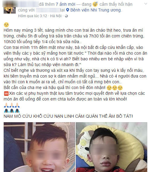 Mùng 3 Tết, bé trai nhập viện trong tình trạng mặt mũi sưng vù vì uống trà sữa? - Ảnh 1. Mùng 3 Tết, bé trai nhập viện trong tình trạng mặt mũi sưng vù vì uống trà sữa? - Ảnh 1.